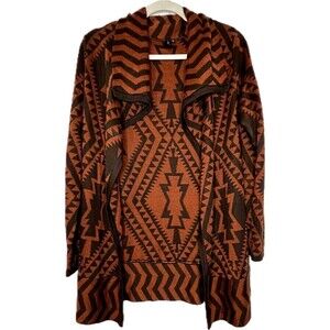 VIP Burnt Orange‎ Aztec Patterned Open Wool Blend Cardigan Size Small